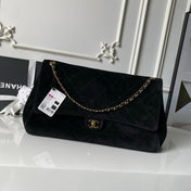 CHANEL 26S CLASSIC FLAP MEDIUM 39 IN BLACK QUILTED SUEDE AND CALFSKIN GOLD HARDWARE