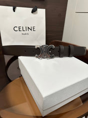 TRIOMPHE BELT 30MM IN DARK BROWN CALFSKIN WITH SILVER BUCKLE