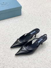 PRA BRUSHED LEATHER SLINGBACK PUMPS 75 BLACK