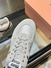 MIUMIU 26S SNEAKERS IN LIGHT BEIGE FABRIC AND SUEDE