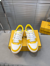 FENDI MATCH LOW TOPS IN BRIGHT YELLOW MIX WHITE CALFSKIN AND MESH
