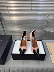 ALAIA HIGH PUMPS 10CM IN ALMOND BEIGE SUEDE MIX BLACK CALFSKIN