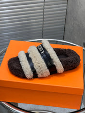 HM 25S SANDAL IN BEIGE WOOL AND BLACK LAMBSKIN WITH SILVER HARDWARE