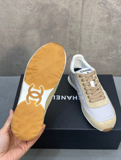 CHANEL 26S RUNNING SNEAKERS IN BEIGE AND GREY MATERIAL CC LOGO