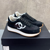 CHANEL 26S RUNNING SNEAKERS IN BLACK SUEDE AND MESH CC LOGO