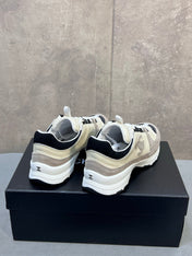 CHANEL 26S RUNNER CC LOGO SNEAKERS IN BEIGE AND GREY CALFSKIN