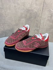 CHANEL 26S SNEAKERS IN DARK BROWN AND BURGUNDY RED SUEDE QUILTED CC LOGO
