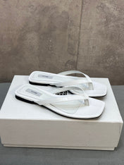 THE ROW 26S SQUARE TOE THONG SANDALS IN WHITE CROCODILE EMBOSSED CALFSKIN