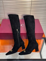 GUCCI 26S HORSEBIT KNEE-HIGH BOOTS 55 MM IN BLACK SUEDE