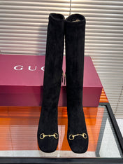 GUCCI 26S HORSEBIT KNEE-HIGH BOOTS 55 MM IN BLACK SUEDE