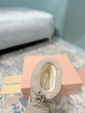 MIUMIU 26S ANKLE SNOW BOOTS IN BEIGE WOOL