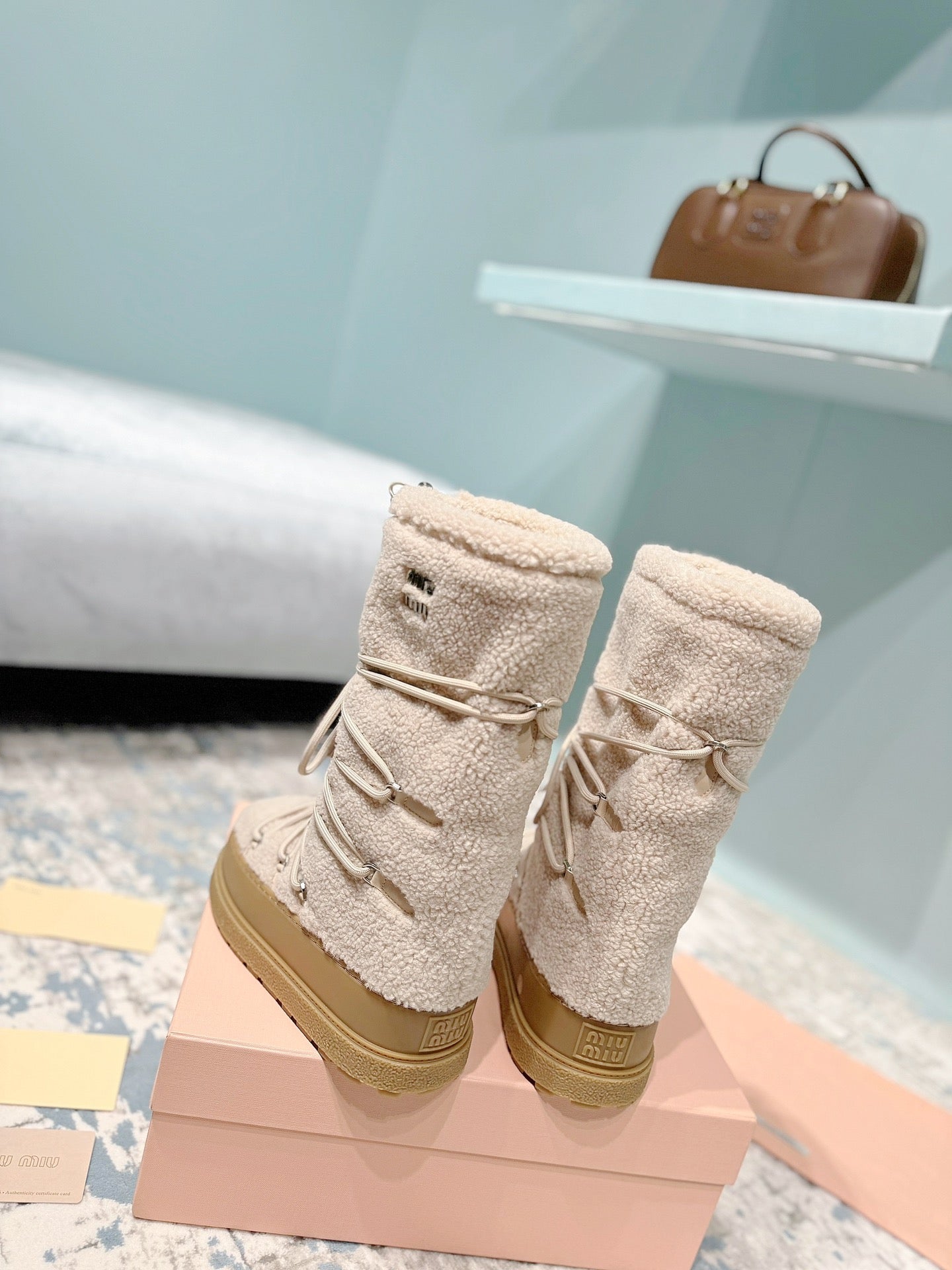 MIUMIU 26S ANKLE SNOW BOOTS IN BEIGE WOOL STYLE 15