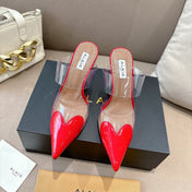 ALAIA 26S HIGH-HEEL WEDGE MULES 95 MM IN RED GLOSSY CALFSKIN