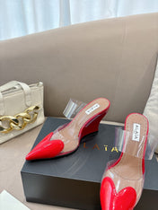 ALAIA 26S HIGH-HEEL WEDGE MULES 95 MM IN RED GLOSSY CALFSKIN