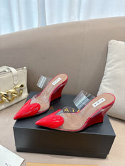 ALAIA 26S HIGH-HEEL WEDGE MULES 95 MM IN RED GLOSSY CALFSKIN