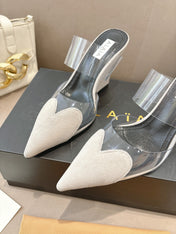 ALAIA 26S HIGH-HEEL WEDGE MULES 95 MM IN OFF WHITE GREY SUEDE