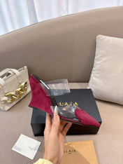 ALAIA 26S HIGH-HEEL WEDGE MULES 95 MM IN DARK RED SUEDE