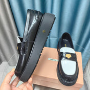 THICK-SOLED LOAFERS SHOES BLACK MIX WHITE COWHIDE