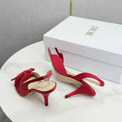 DIOR 26S HIGH-HEEL BACK-STRAP SHOES IN DARK RED SATIN