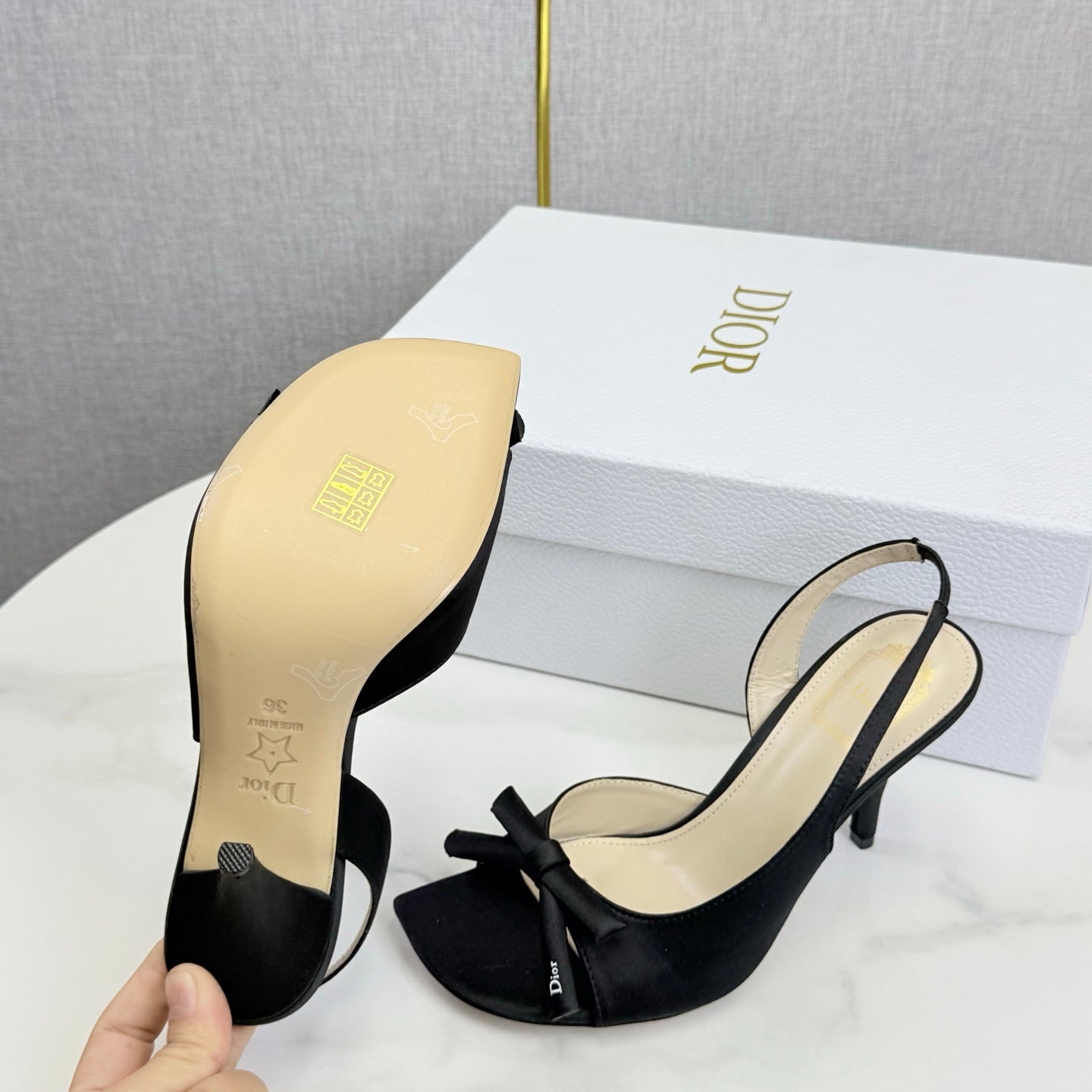 DIOR 26S HIGH-HEEL BACK-STRAP SHOES IN BLACK SATIN