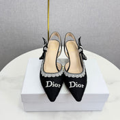 DIOR 26S SLINGBACK PUMPS IN BLACK FABRIC EMBOSSED LOGO