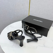 CHANEL 26S CHAIN STRAP HIGH HEELS 65 MM IN BLACK LAMBSKIN