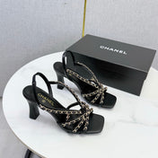 CHANEL 26S CHAIN STRAP HIGH HEELS 65 MM IN BLACK LAMBSKIN