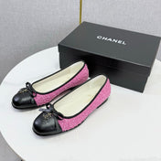 CHANEL 26S BALLET FLATS IN DARK PINK TWEED AND LAMBSKIN