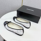CHANEL 26S BALLET FLATS IN WHITE TWEED AND BLACK LAMBSKIN