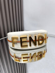 FENDIGRAPHY MEDIUM 29 IN WHITE AND ORANGE TRIM SMOOTH LAMBSKIN GOLD HARDWARE