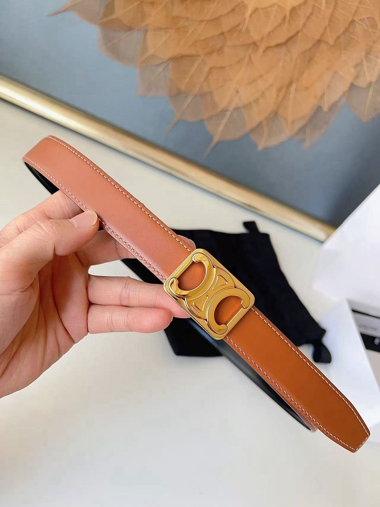 CELINE 26S BELT 25 MM IN BLACK AND BROWN CALFSKIN 636401