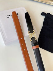 CELINE 26S BELT 25 MM IN BLACK AND BROWN CALFSKIN 636403