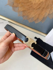 CELINE 26S BELT 25 MM IN BLACK AND BROWN CALFSKIN 636403