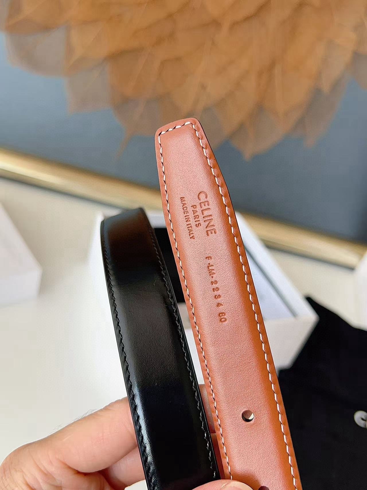 CELINE 26S BELT 25 MM IN BLACK AND BROWN CALFSKIN 636403