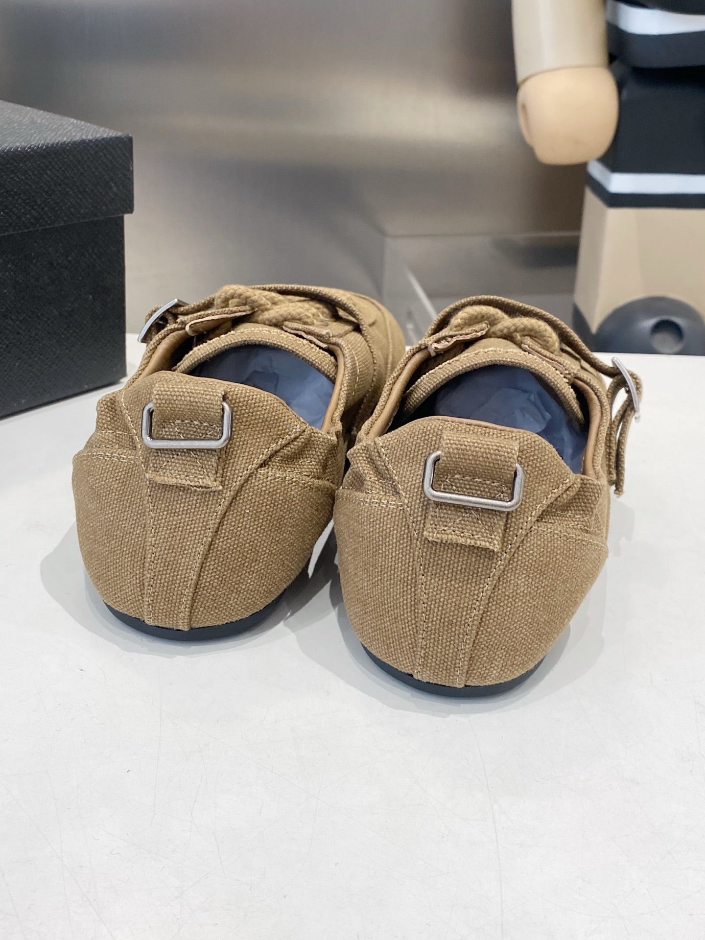 PRADA 26S SNEAKERS IN BROWN FABRIC SILVER HARDWARE