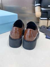 PRADA 26S LOAFERS IN DARK BROWN CROCODILE PRINT CALFSKIN