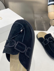 THE ROW 26S KNOT DETAIL MULE LOAFERS IN BLACK SUEDE