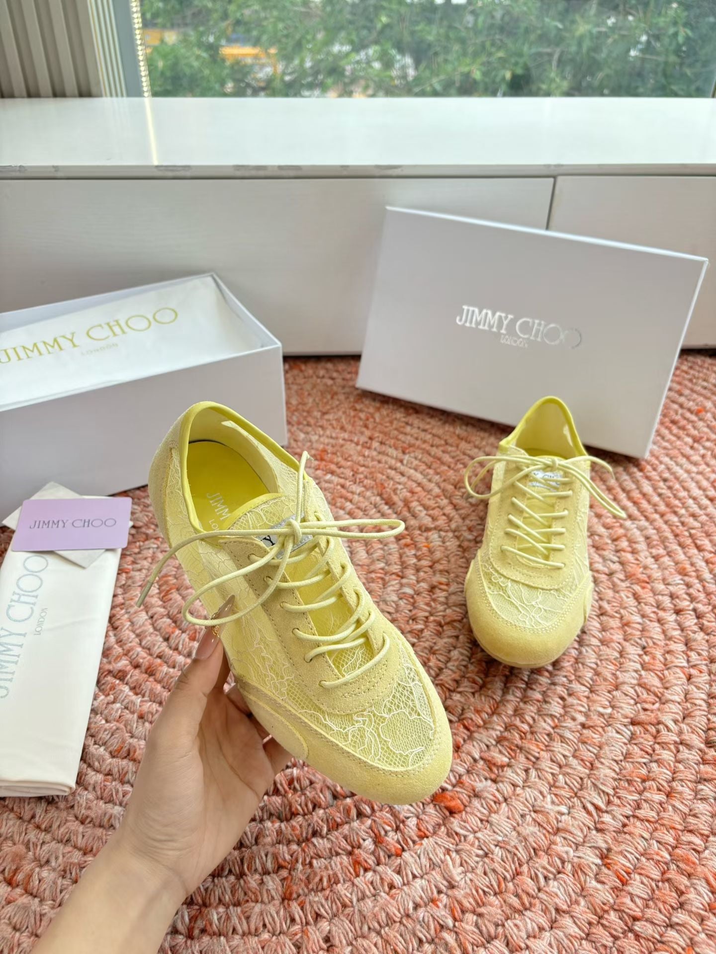 JIMMY CHOO 26S SNEAKERS IN YELLOW MESH AND SUEDE