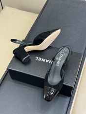 CC SLINGBACK 25S IN BLACK SUEDE AND GLOSSY LEATHER