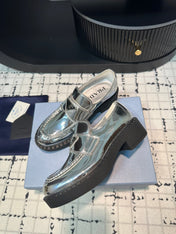 PRA SCHOCOLATE BRUSHED LOAFERS GLOSSY SILVER CALFSKIN