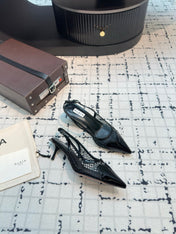 ALAIA SLINGBACKS 5 CM IN BLACK CALFSKIN WITH MESH