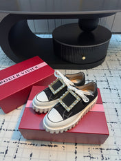 VIV' GO-THICK STRASS BUCKLE SLIP-ON SNEAKERS IN BLACK CANVAS