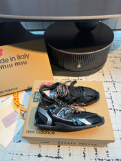 MIUMIU 26S RUNNING SNEAKERS IN BLACK CALFSKIN AND MESH RUBBER SOLE