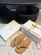 THE ROW 26S THONG SLIDE SANDALS IN BEIGE SUEDE