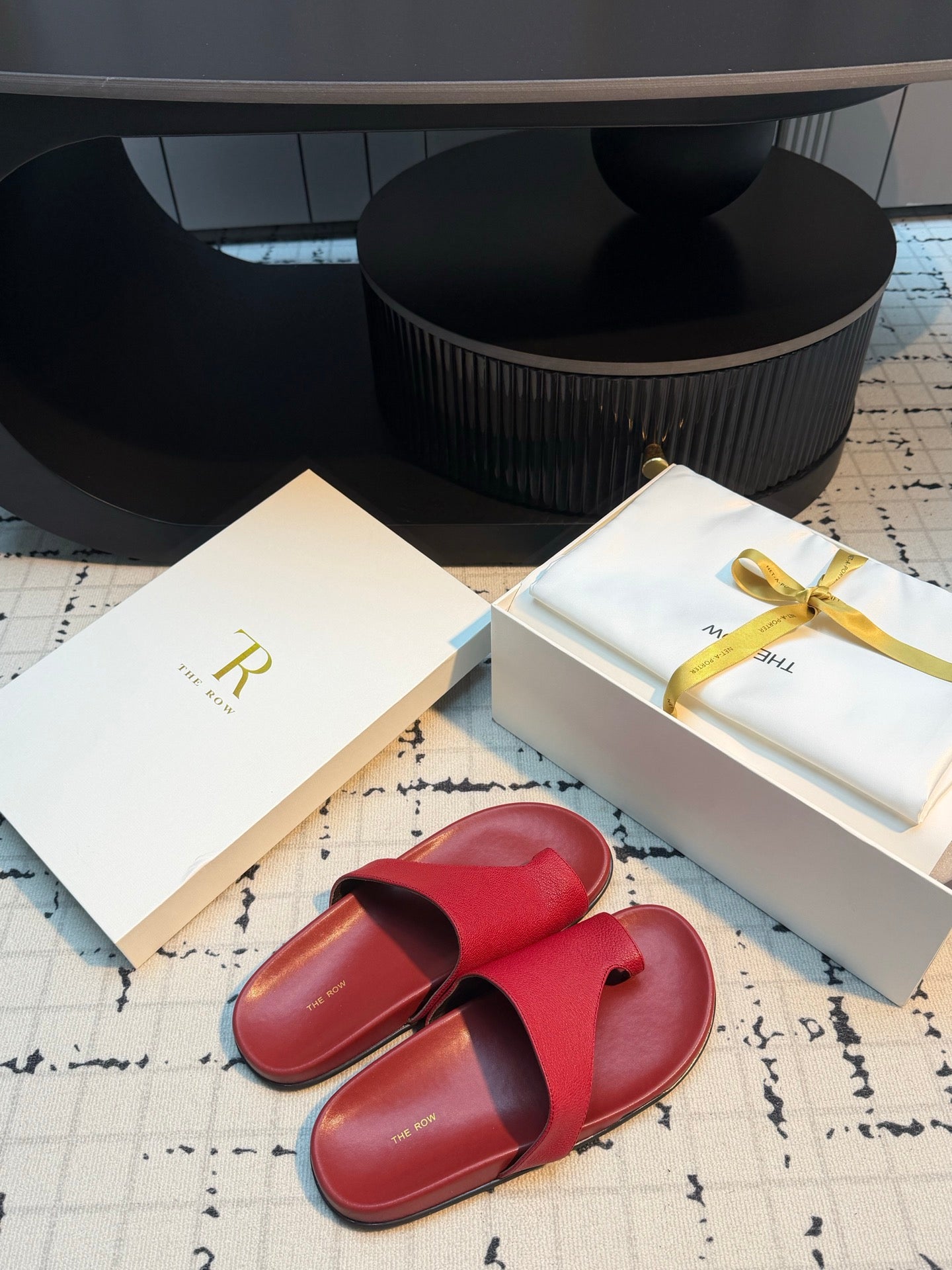 THE ROW 26S THONG SLIDE SANDALS IN DARK RED CALFSKIN