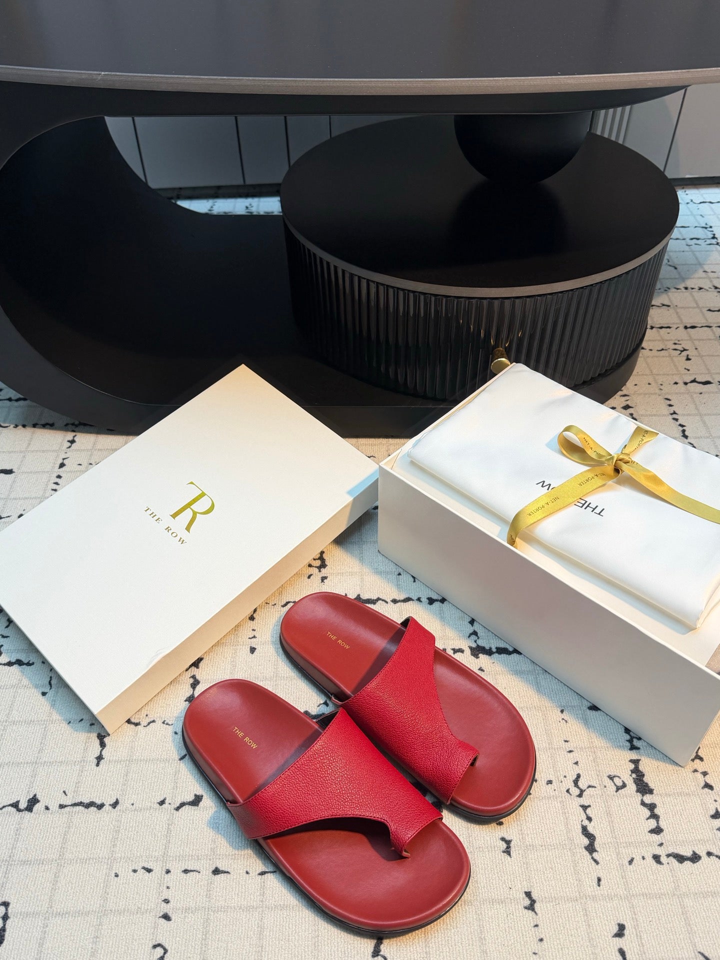 THE ROW 26S THONG SLIDE SANDALS IN DARK RED CALFSKIN