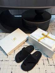 THE ROW 26S THONG SLIDE SANDALS IN BLACK SUEDE