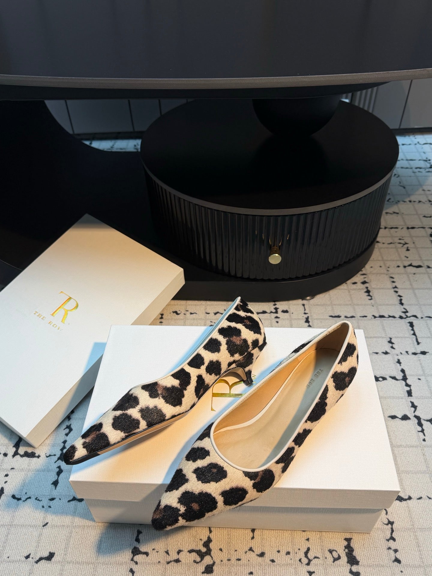 THE ROW 26S POINTED TOE HIGH HEELS 35MM IN WHITE SPOTTED CALF HAIR