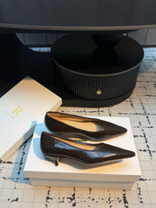 THE ROW 26S POINTED TOE HIGH HEELS 35MM IN DARK BROWN CALFSKIN