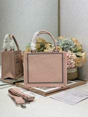 DIOR 26S BOOK TOTE BAG 26 IN PINK EMBROIDERED LETTERING FABRIC